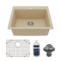 25" Top Mount Single Bowl Quartz Composite Kitchen Sink Kit In Bisque
