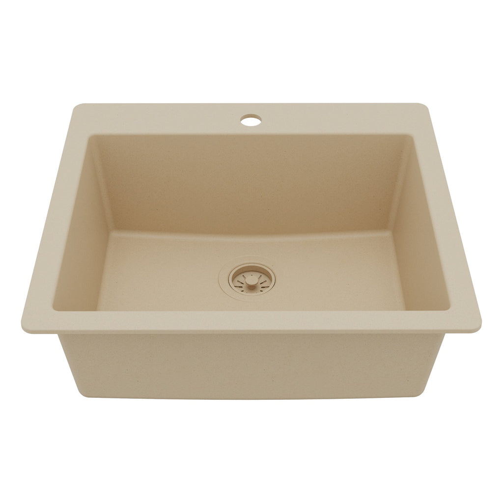 25" Top Mount Single Bowl Quartz Composite Kitchen Sink In Bisque