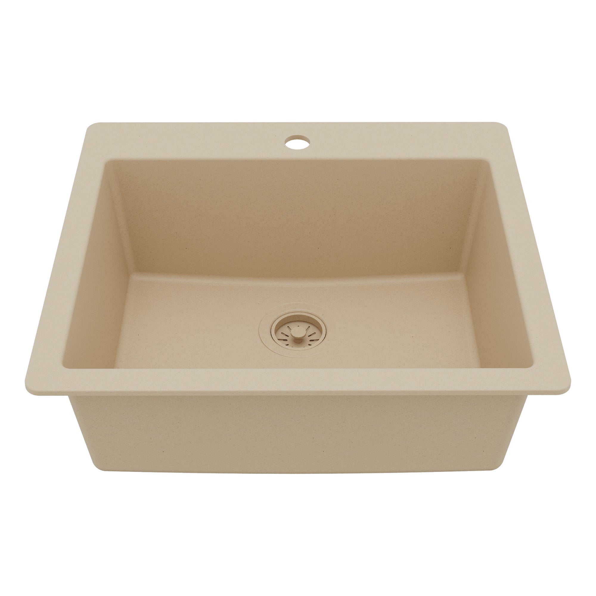 25" Top Mount Single Bowl Quartz Composite Kitchen Sink In Bisque