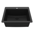 25" Top Mount Single Bowl Quartz Composite Kitchen Sink In Black