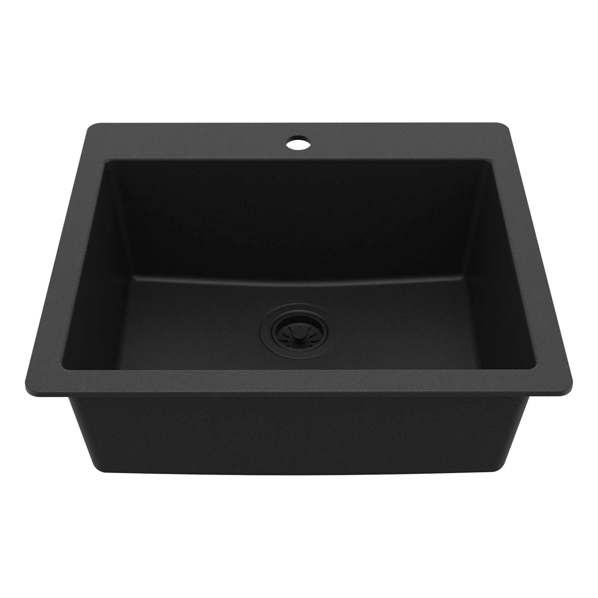25" Top Mount Single Bowl Quartz Composite Kitchen Sink In Black