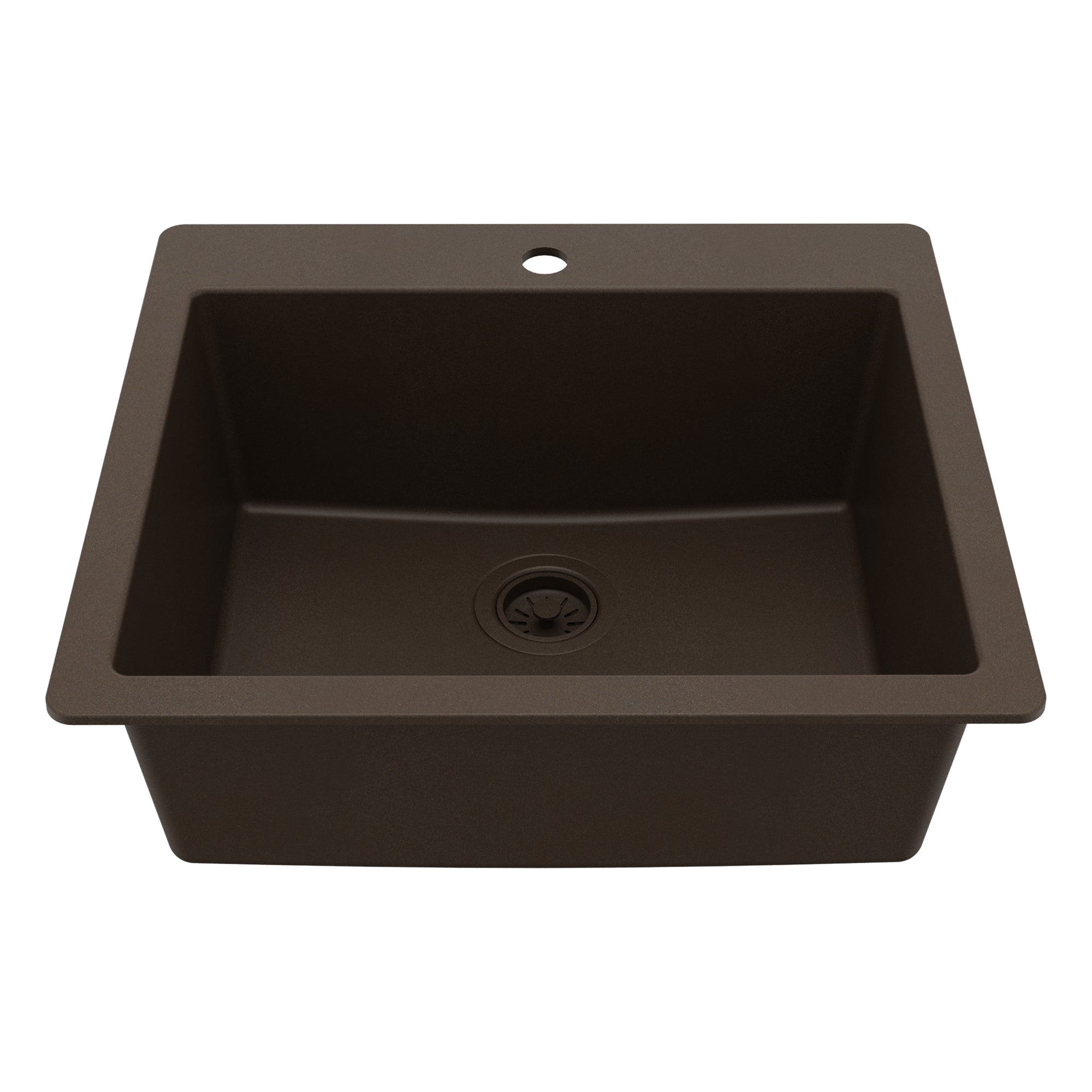 25" Top Mount Single Bowl Quartz Composite Kitchen Sink In Brown