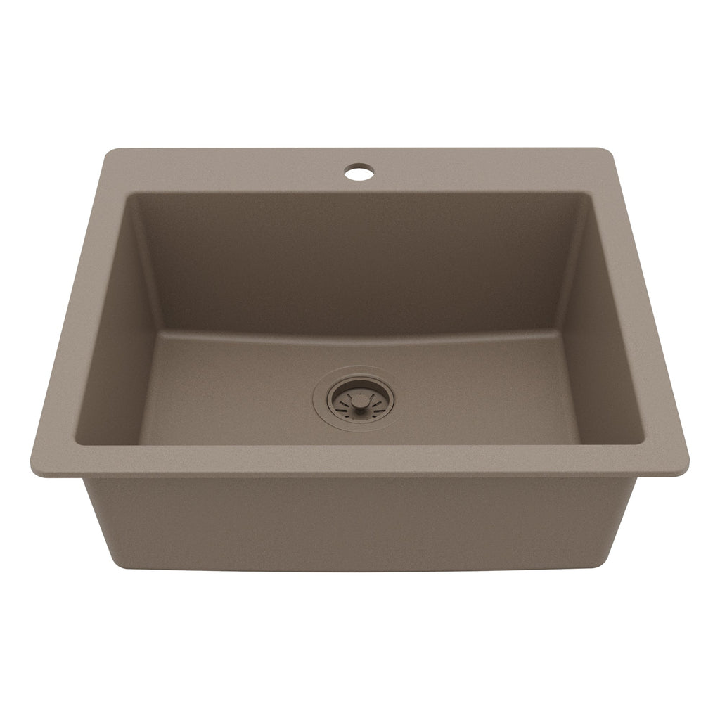 25" Top Mount Single Bowl Quartz Composite Kitchen Sink In Concrete