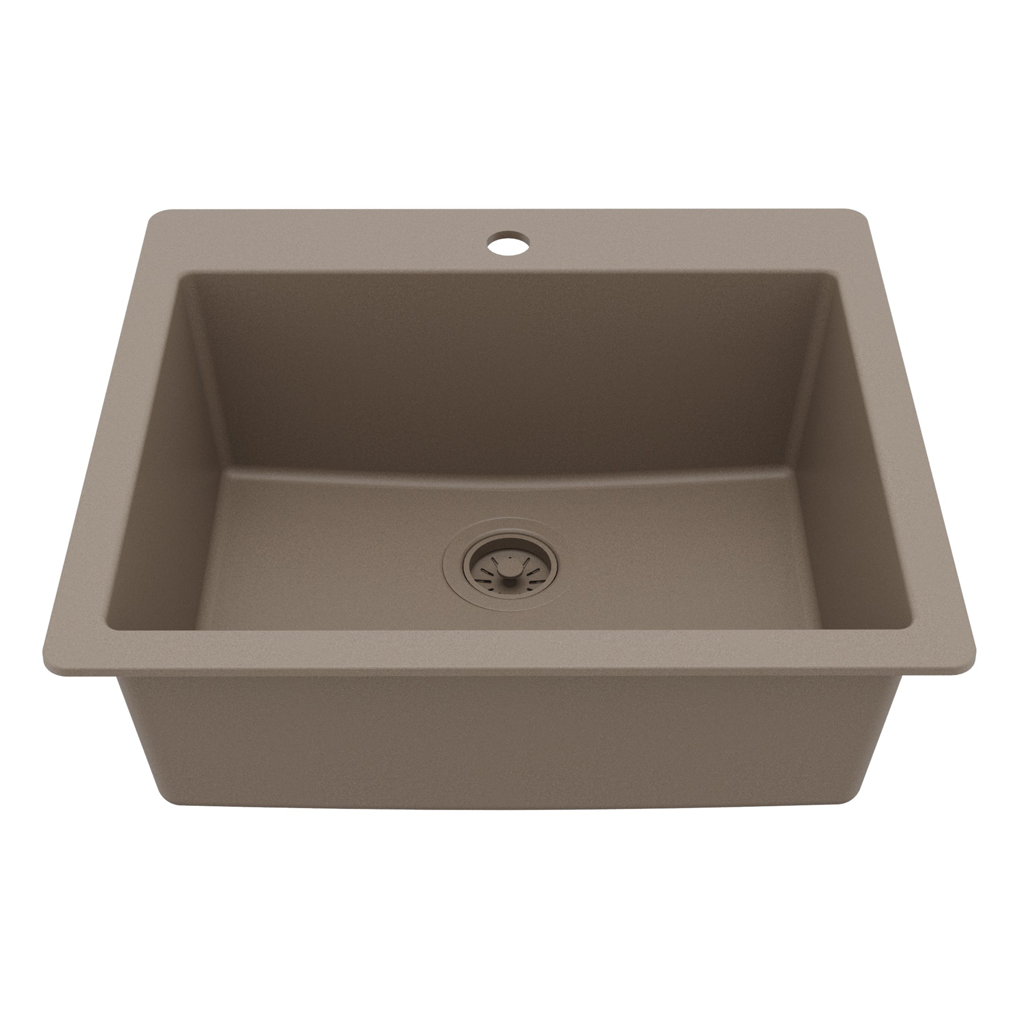 25" Top Mount Single Bowl Quartz Composite Kitchen Sink In Concrete