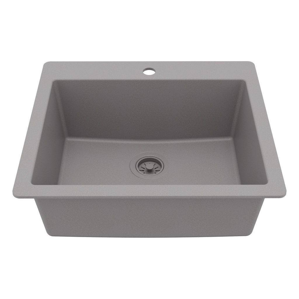 25" Top Mount Single Bowl Quartz Composite Kitchen Sink In Grey