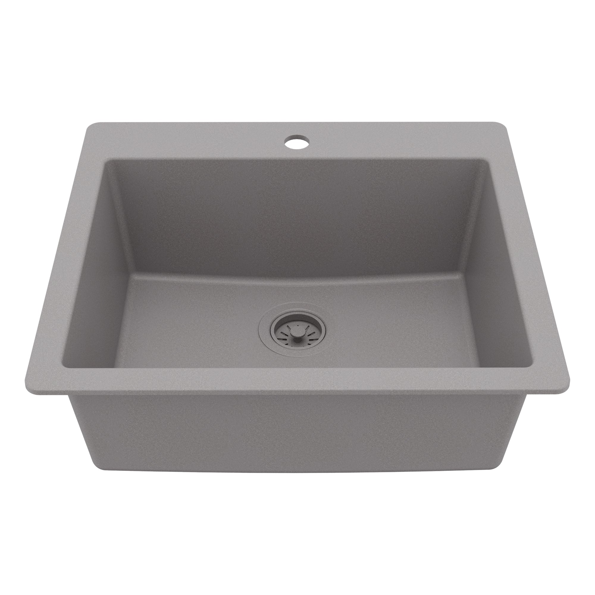 25" Top Mount Single Bowl Quartz Composite Kitchen Sink In Grey