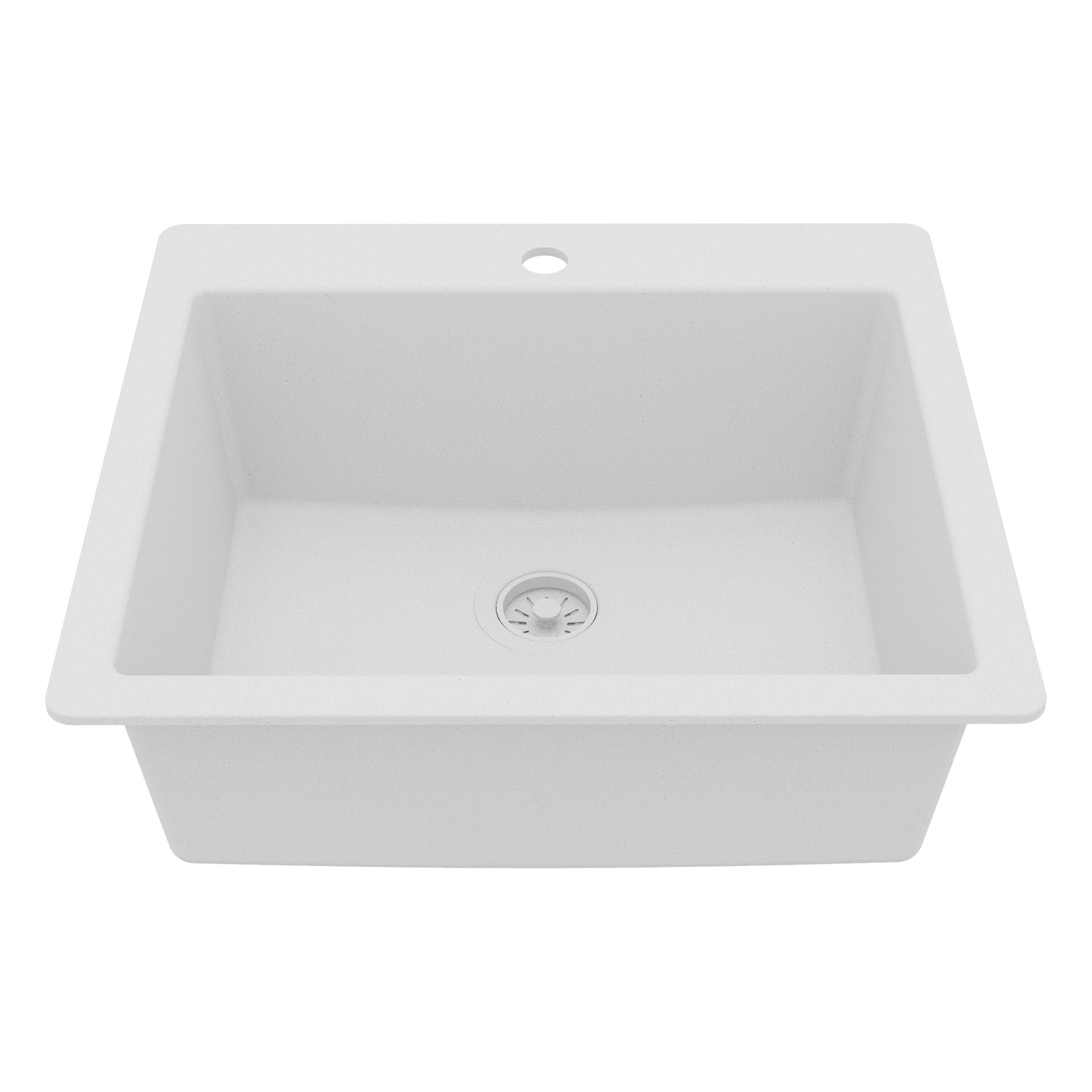 25" Top Mount Single Bowl Quartz Composite Kitchen Sink In White