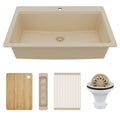 33" Top Mount Single Bowl Quartz Kitchen Sink Kit In Bisque