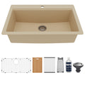 33" Top Mount Large Single Bowl Quartz Composite Workstation Kitchen Sink In Bisque