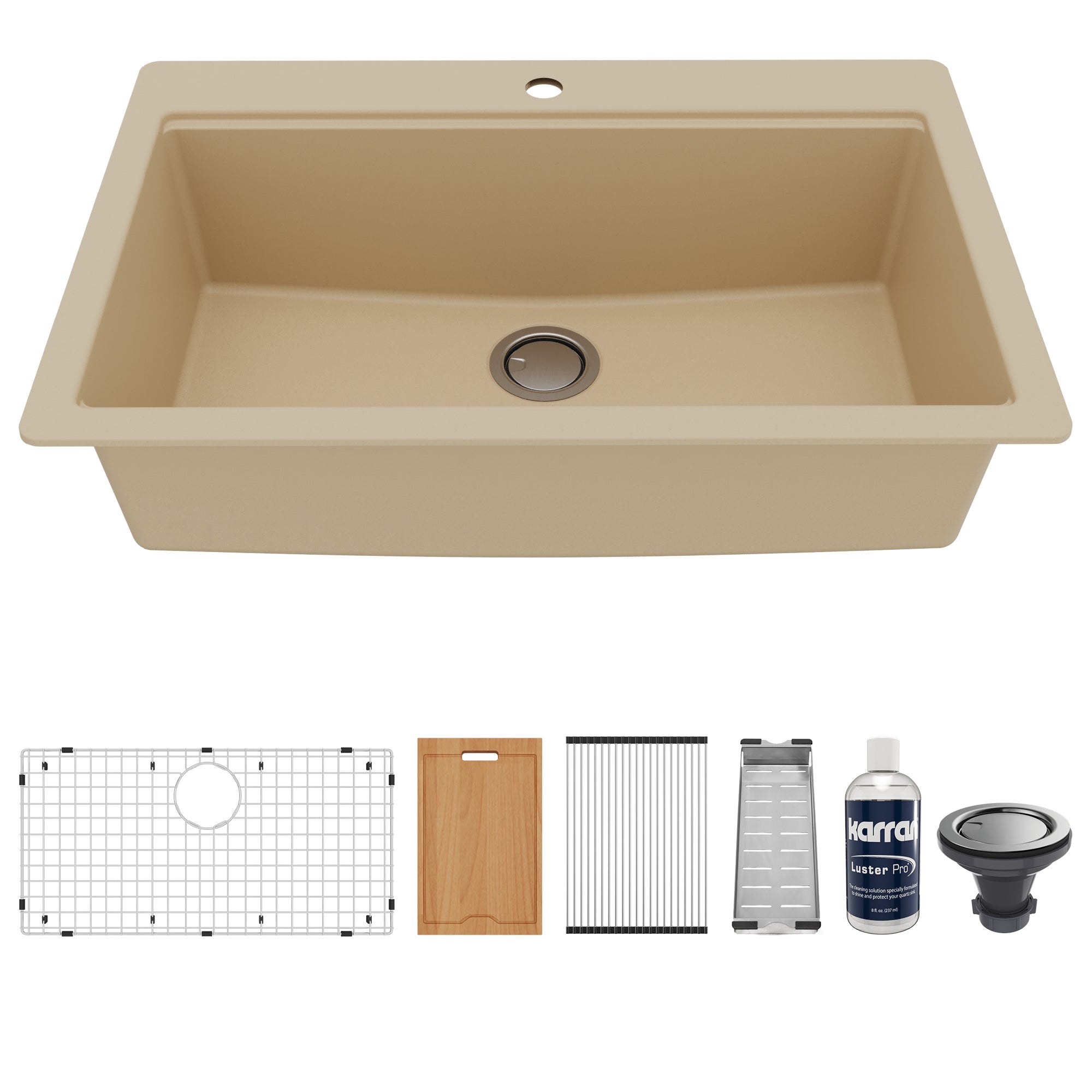 33" Top Mount Large Single Bowl Quartz Composite Workstation Kitchen Sink In Bisque