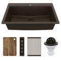 33" Top Mount Single Bowl Quartz Kitchen Sink Kit In Brown