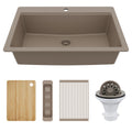 33" Top Mount Single Bowl Quartz Kitchen Sink Kit In Concrete