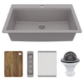 33" Top Mount Single Bowl Quartz Kitchen Sink Kit In Grey