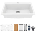 33" Top Mount Large Single Bowl Quartz Composite Workstation Kitchen Sink In White
