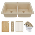 33" Top Mount Double Bowl Quartz Kitchen Sink Kit In Bisque