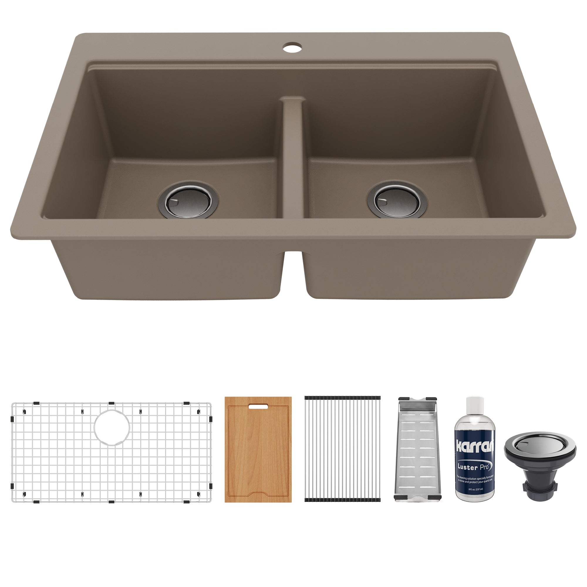 33" Top Mount Double Equal Bowl Quartz Composite Workstation Kitchen Sink In Concrete