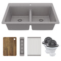 33" Top Mount Double Bowl Quartz Kitchen Sink Kit In Grey