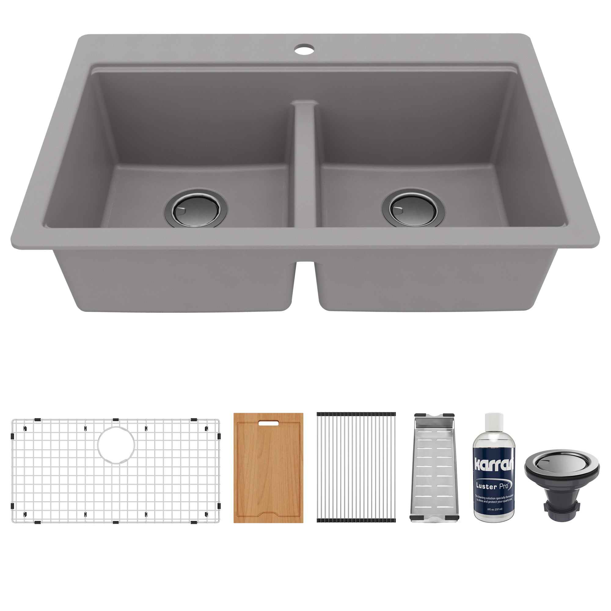 33" Top Mount Double Equal Bowl Quartz Composite Workstation Kitchen Sink In Grey