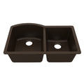 32-1/4" Undermount Double Offset Bowl Quartz Composite Kitchen Sink In Brown