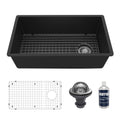 31-5/8" Undermount Large Single Bowl Quartz Composite Kitchen Sink Kit In Black
