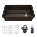 31-5/8" Undermount Large Single Bowl Quartz Composite Kitchen Sink Kit In Brown