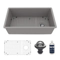 31-5/8" Undermount Large Single Bowl Quartz Composite Kitchen Sink Kit In Grey