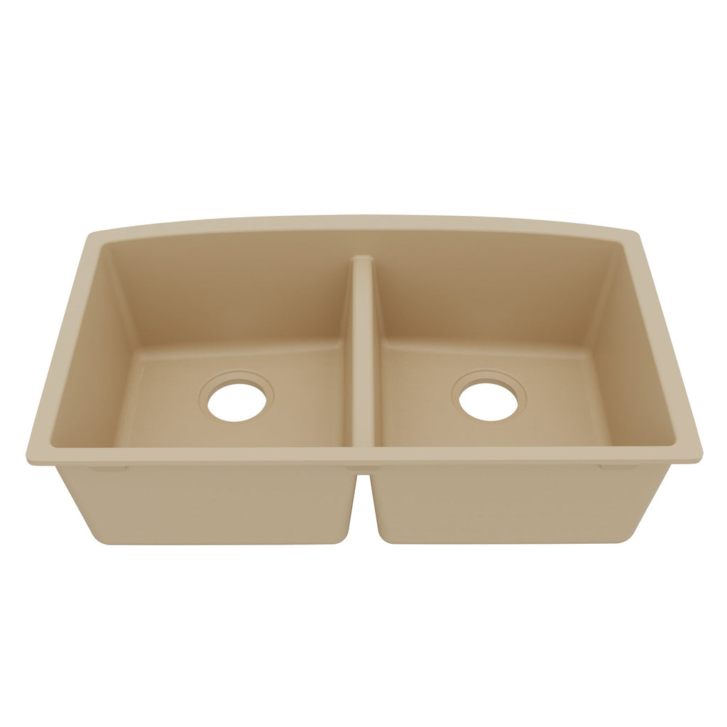 32-1/2" Undermount Double Equal Bowl Quartz Composite Kitchen Sink In Bisque