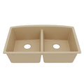 32-1/2" Undermount Double Equal Bowl Quartz Composite Kitchen Sink In Bisque