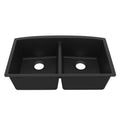 32-1/2" Undermount Double Equal Bowl Quartz Composite Kitchen Sink In Black