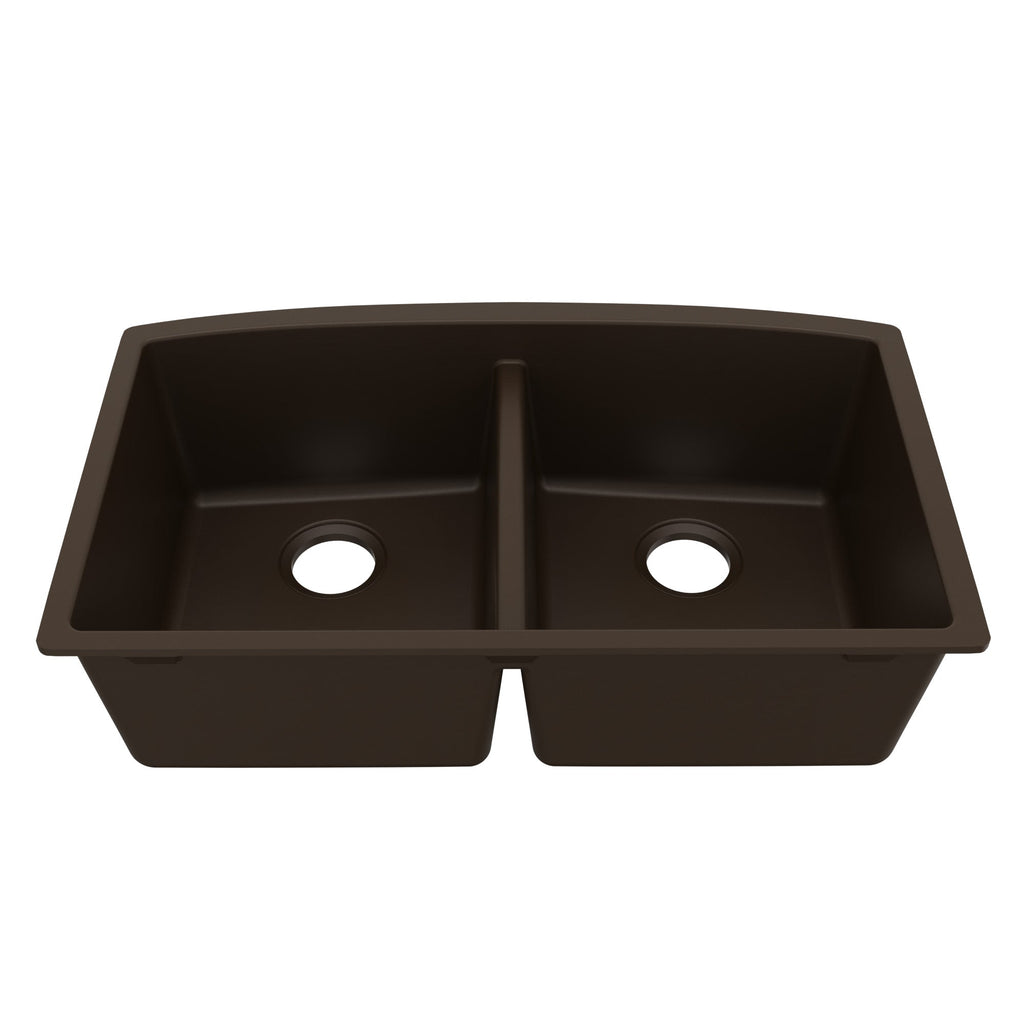 32-1/2" Undermount Double Equal Bowl Quartz Composite Kitchen Sink In Brown