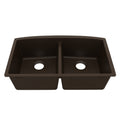 32-1/2" Undermount Double Equal Bowl Quartz Composite Kitchen Sink In Brown