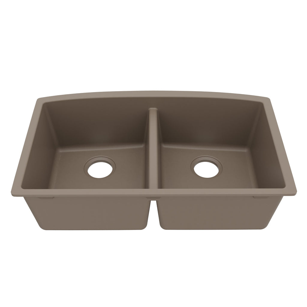 32-1/2" Undermount Double Equal Bowl Quartz Composite Kitchen Sink In Concrete