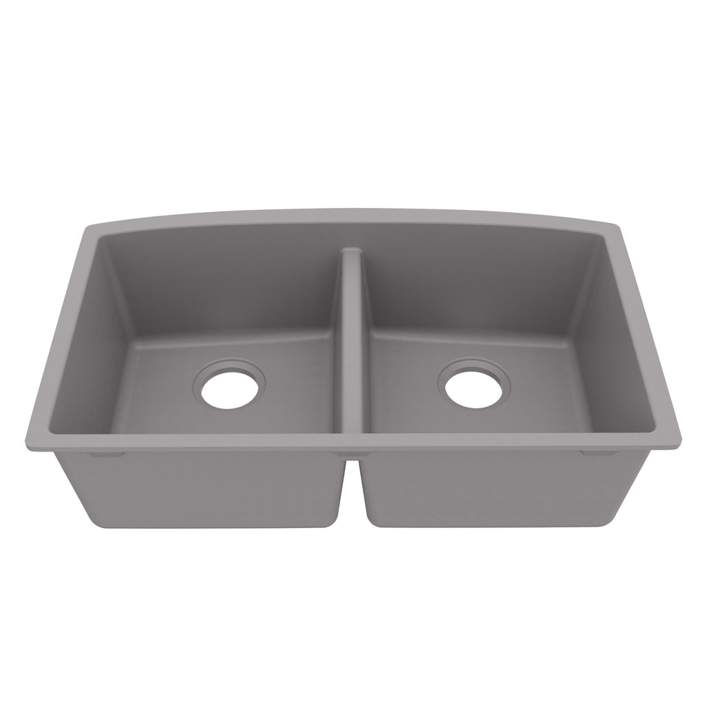 32-1/2" Undermount Double Equal Bowl Quartz Composite Kitchen Sink In Grey
