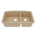 32-1/2" Undermount Double Offset Bowl Quartz Composite Kitchen Sink In Bisque
