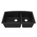 32-1/2" Undermount Double Offset Bowl Quartz Composite Kitchen Sink In Black