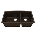32-1/2" Undermount Double Offset Bowl Quartz Composite Kitchen Sink In Brown