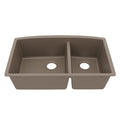 32-1/2" Undermount Double Offset Bowl Quartz Composite Kitchen Sink In Concrete