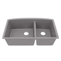32-1/2" Undermount Double Offset Bowl Quartz Composite Kitchen Sink In Grey
