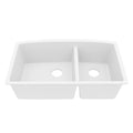 32-1/2" Undermount Double Offset Bowl Quartz Composite Kitchen Sink In White