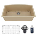 32-1/2" Undermount Large Single Bowl Quartz Composite Kitchen Sink Kit In Bisque