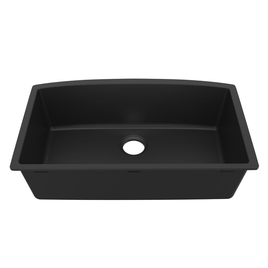 32-1/2" Undermount Large Single Bowl Quartz Composite Kitchen Sink In Black