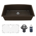 32-1/2" Undermount Large Single Bowl Quartz Composite Kitchen Sink Kit In Brown