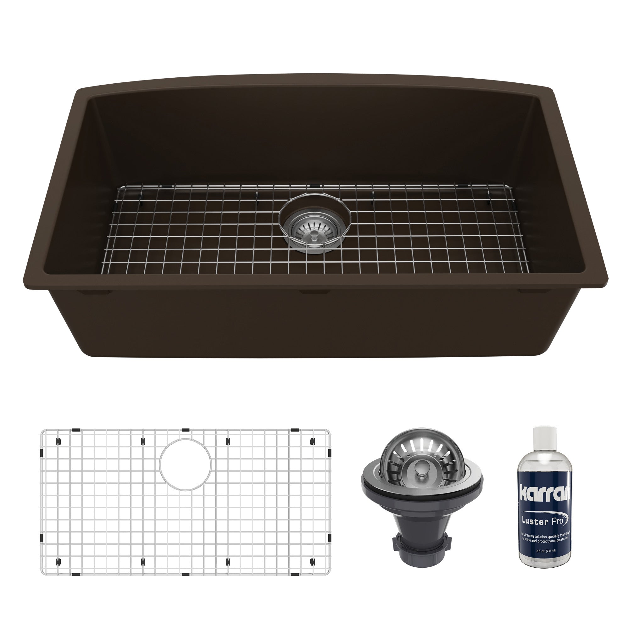 32-1/2" Undermount Large Single Bowl Quartz Composite Kitchen Sink Kit In Brown