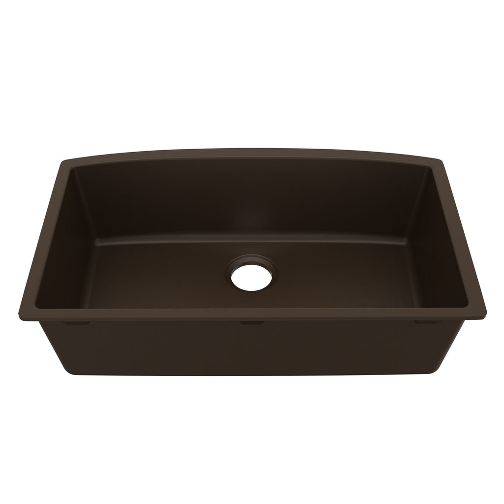 32-1/2" Undermount Large Single Bowl Quartz Composite Kitchen Sink In Brown