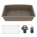 32-1/2" Undermount Large Single Bowl Quartz Composite Kitchen Sink Kit In Concrete
