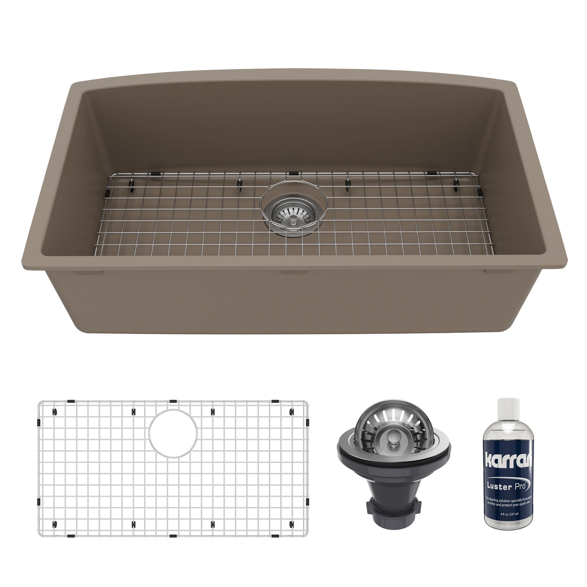 32-1/2" Undermount Large Single Bowl Quartz Composite Kitchen Sink Kit In Concrete
