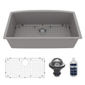 32-1/2" Undermount Large Single Bowl Quartz Composite Kitchen Sink Kit In Grey