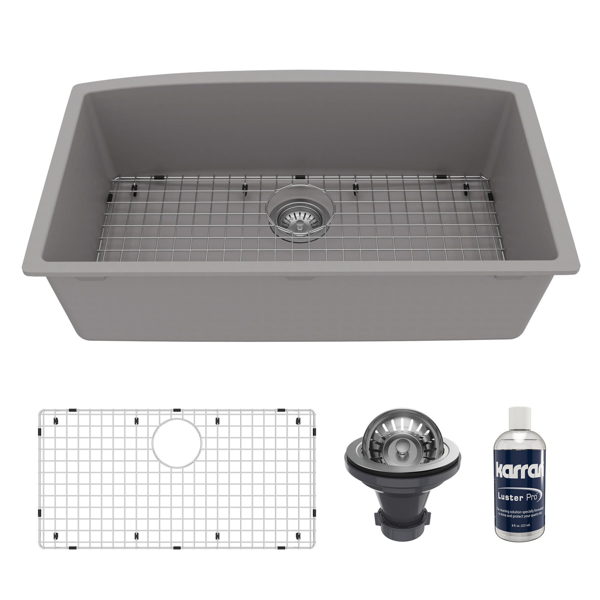 32-1/2" Undermount Large Single Bowl Quartz Composite Kitchen Sink Kit In Grey