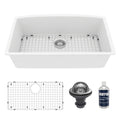 32-1/2" Undermount Large Single Bowl Quartz Composite Kitchen Sink Kit In White