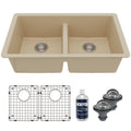 32-3/8" Undermount Double Equal Bowl Quartz Composite Kitchen Sink Kit In Bisque